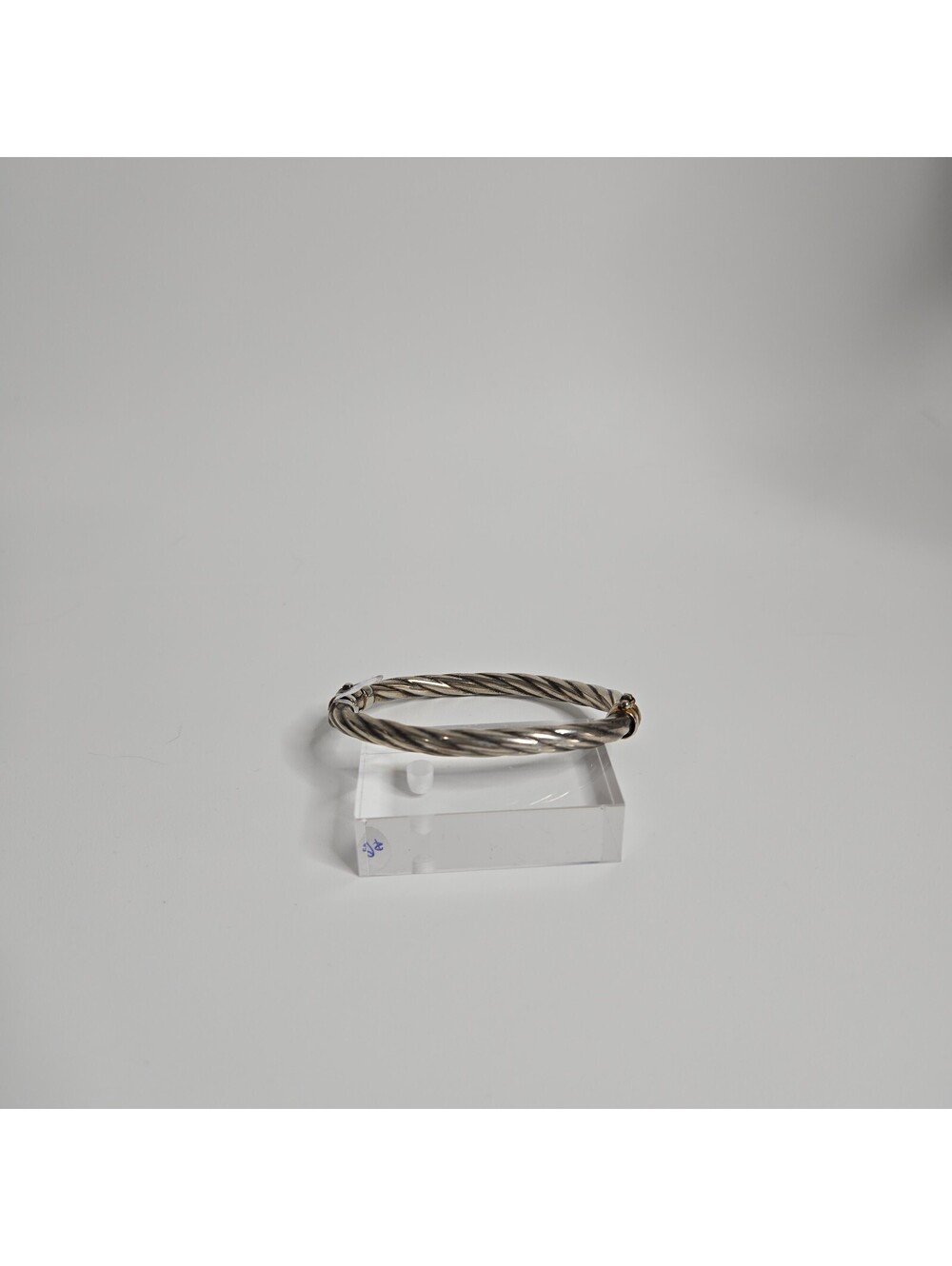 Vintage Sterling Silver Twisted Rope Hinged Bangle Bracelet Two Tone Cable